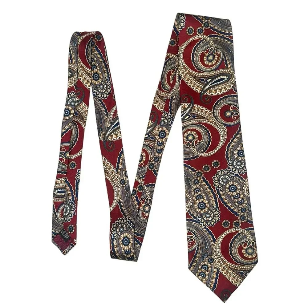 Christian Dior Monsieur Paisley Print Navy Red Silk Vintage Tie